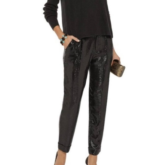 Alice + Olivia Arthur Sequin Pants Black Sequin Dress Pants Size 2 - Picture 3 of 16